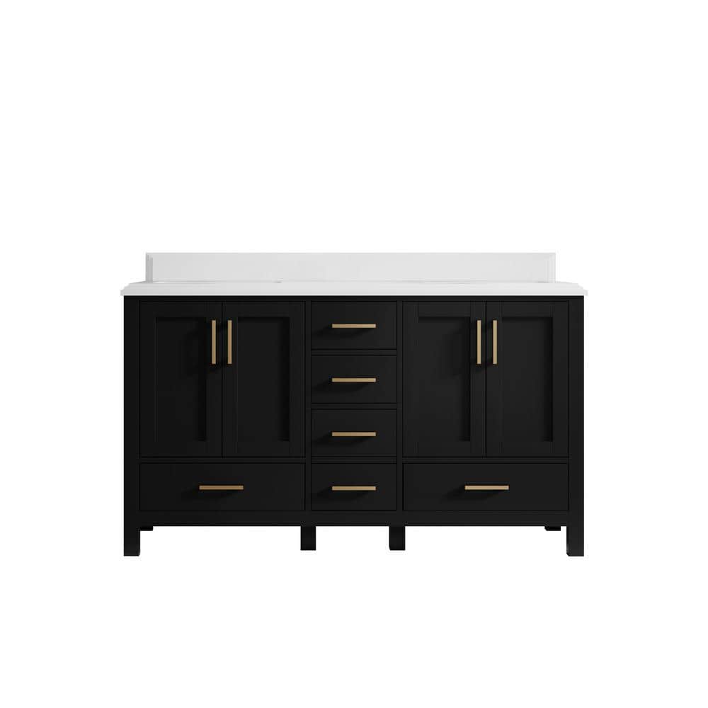Malibu 60 in. W x 22 in. D x 36 in. H Double Sink Bath Vanity in Black with 1.5 in. White Quartz Top price history on PriceWatchPro