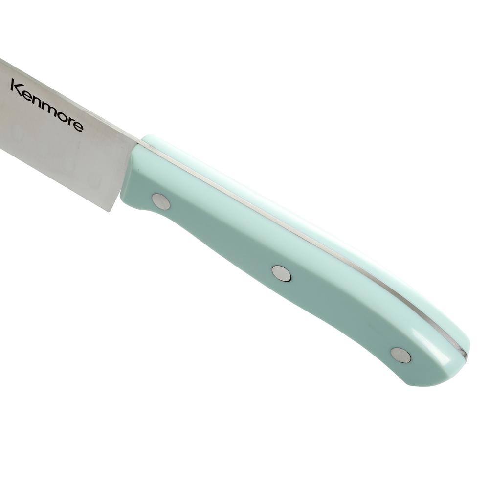 Kenmore Kane 14-Piece Glacier Blue Stainless Steel Cutlery Set with Rubber Wood Block