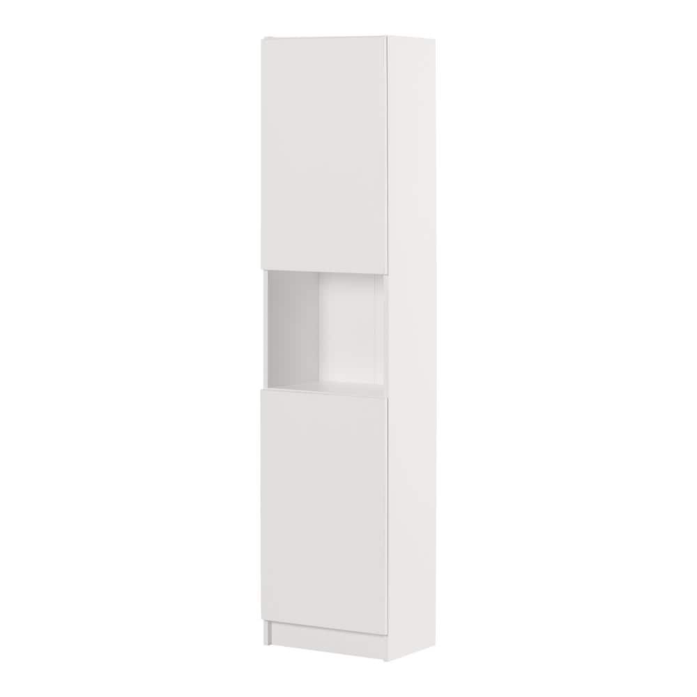 Pure White Tall Narrow Storage Cabinet with Handleless Doors