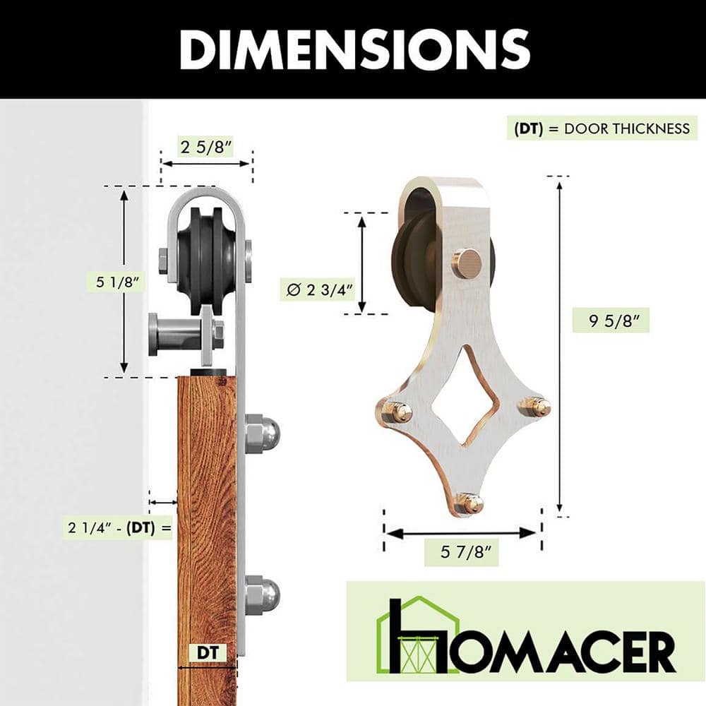 Brushed Nickel Double Barn Door Hardware Kit with Diamond Design