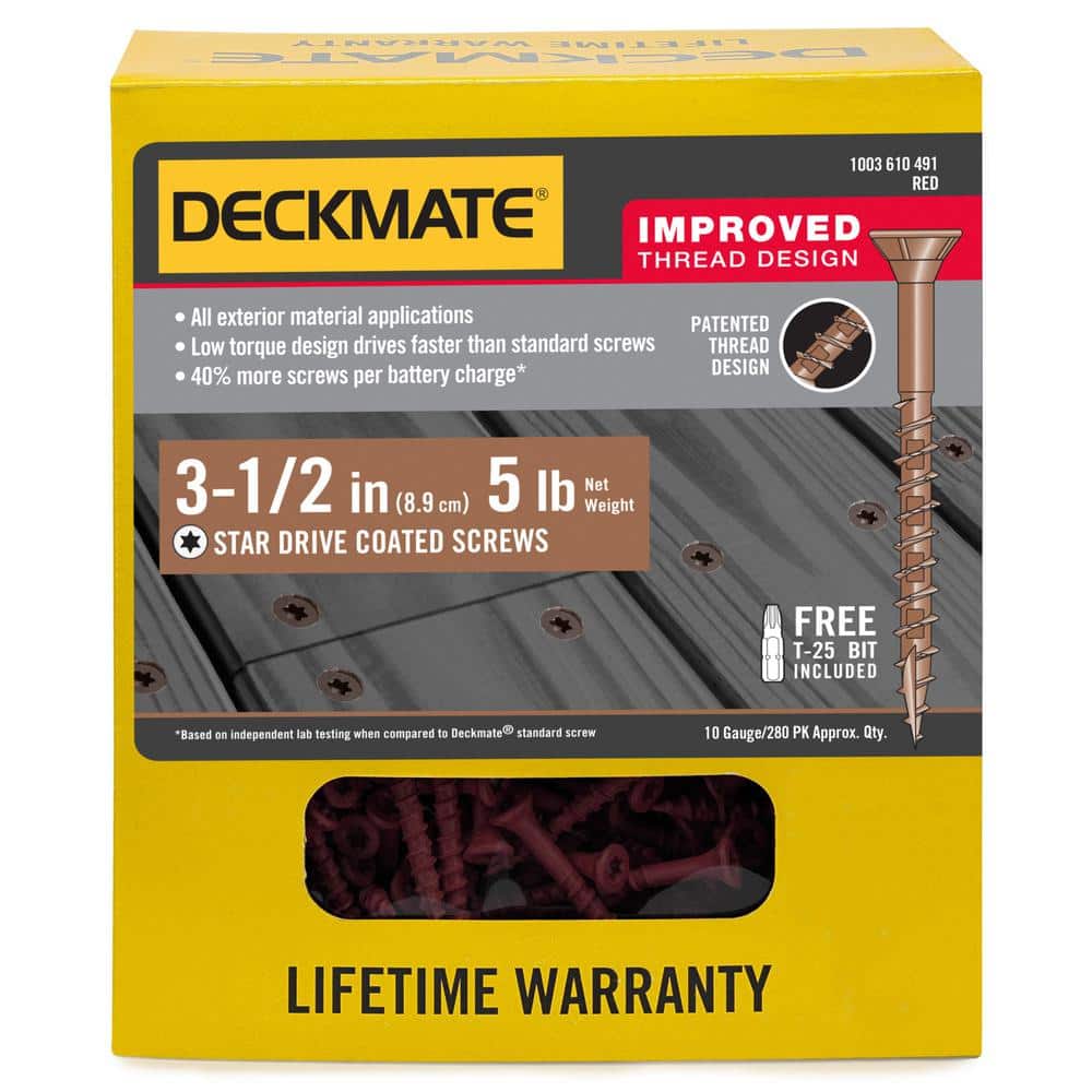 DECKMATE 10 x 31/2 in. Red Exterior SelfStarting Star FlatHead Wood Deck Screws 5 lbs.Box