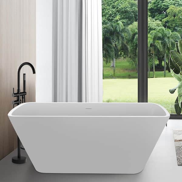 Mokleba 59 in. Acrylic Double Slipper Flatbottom Non-Whirlpool Bathtub Soaking SPA Tub in White