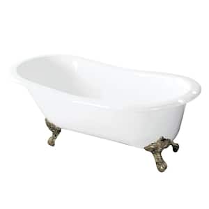 54 in. Cast Iron Slipper Clawfoot Bathtub in White with 7 in. Deck Holes, Feet in Brushed Nickel