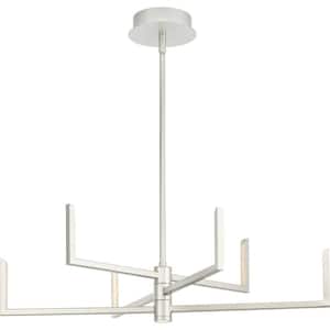 Pivot 23.4-Watt Integrated LED 6-Light Burnished Nickel Chandelier with Frosted Glass Shades Modern Chandelier