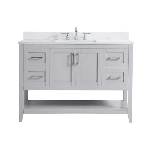 Unbranded Simply Living 48 in. W x 22 in. D x 34 in. H Bath Vanity in Grey with Calacatta White Engineered Marble Top