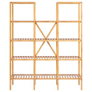 Indoor 55.5 in. High 5-Tier 11 Cabinets Bamboo Plant Stand