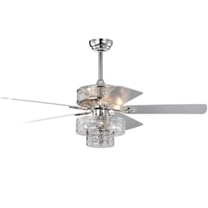 52 in. Indoor Chrome Ceiling Fan with Decorative Lampshade, 2-Color-Option Blades and Remote Included