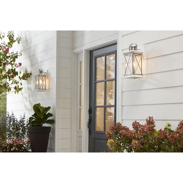 Barlowe Collection 1-Light Stainless Steel Clear Seeded Glass Farmhouse Outdoor Medium Wall Lantern Light
