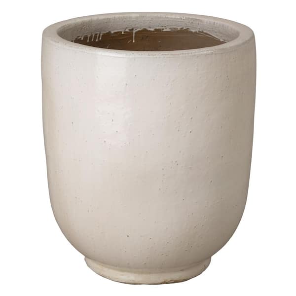 23.5 in. White Ceramic Round Planter (23.5 in. L x 23.5 in. W x 29 in. H) with Drainage Hole