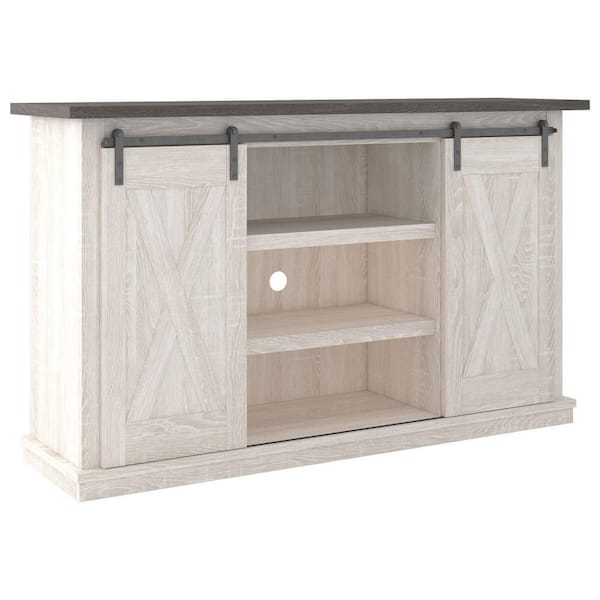 Benjara 54 in. Gray and White Wood TV Stand Fits TVs up to 60 Inch in. with 3 Shelves