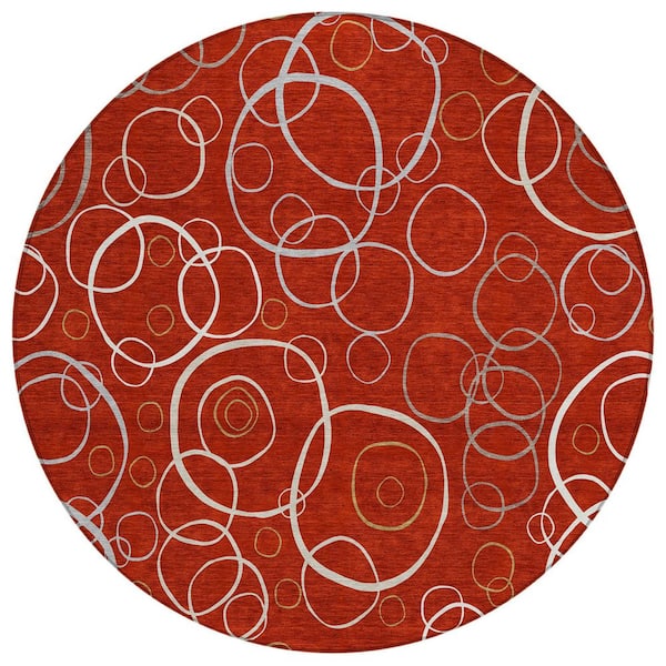 Chantille Machine Washable Indoor/Outdoor Abstract ACN2408 Red 8 ft. x 8 ft. Round Rug