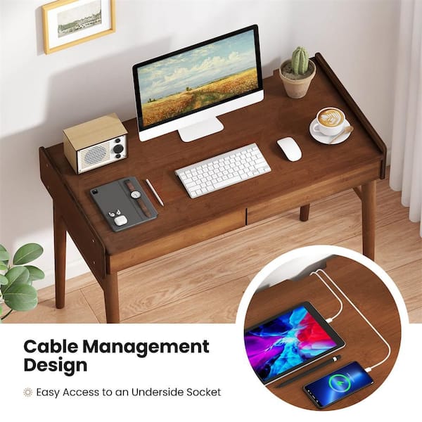 Costway 39.5 in. Bamboo Writing Desk Computer Study Desk in Walnut