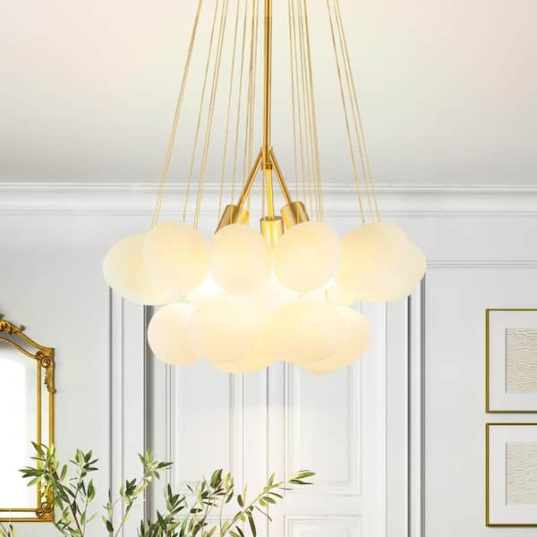 RRTYO Ableton 3-Light Modern Gold Cluster Oval Frosted Glass Globe Bubble Chandelier