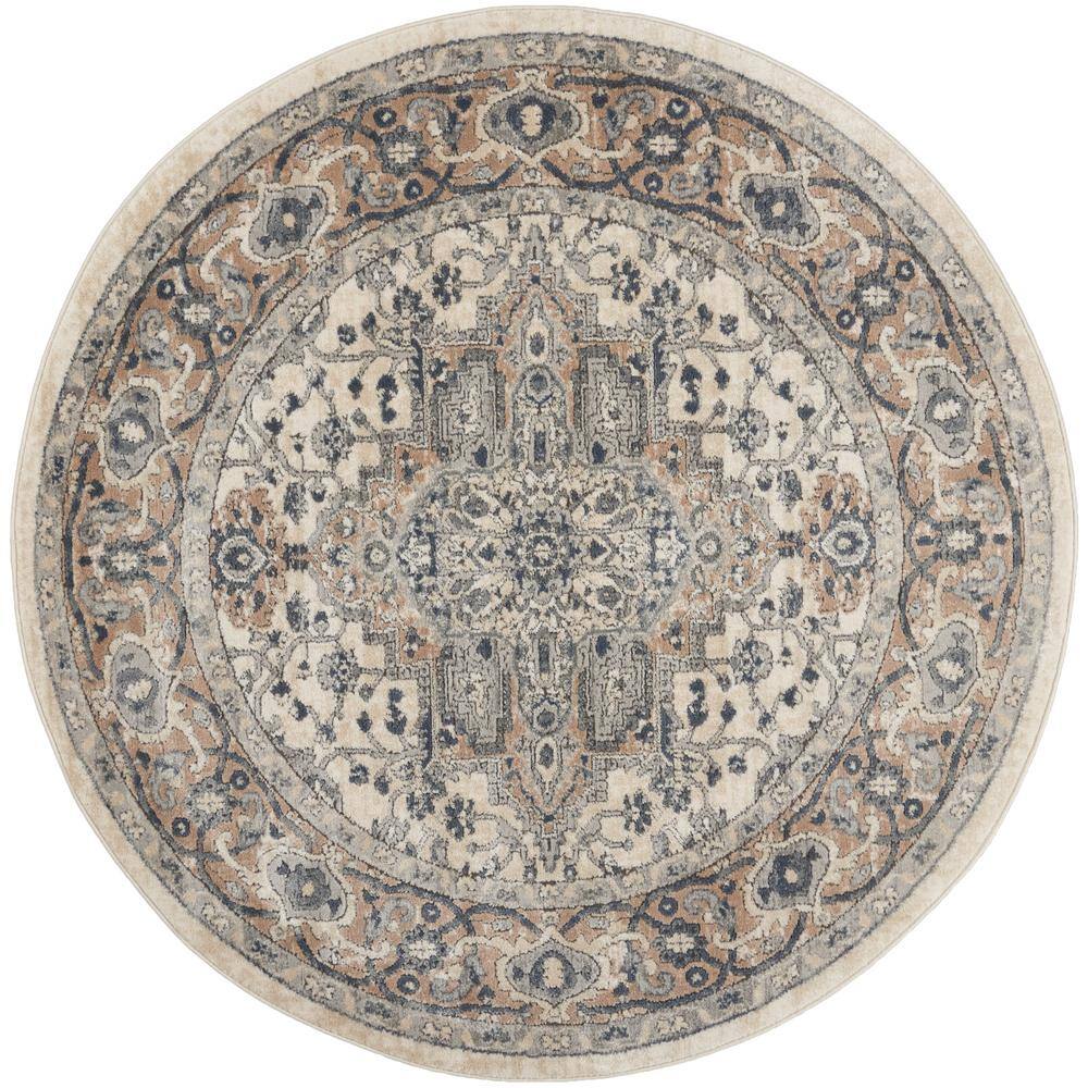 Nourison Concerto Ivory/Gray Center medallion Traditional Round Area ...