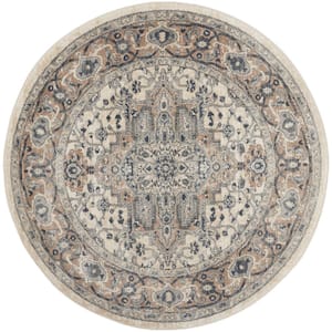 Concerto Ivory/Gray Center medallion Traditional Round Area Rug
