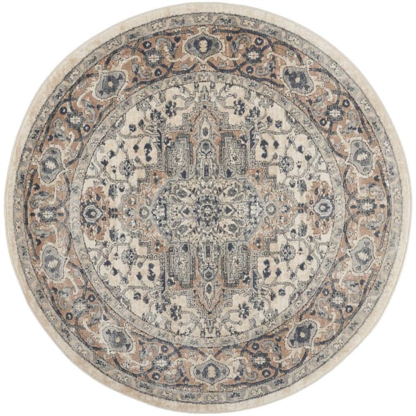 Nourison Concerto Ivory/Gray Center medallion Traditional Round Area Rug