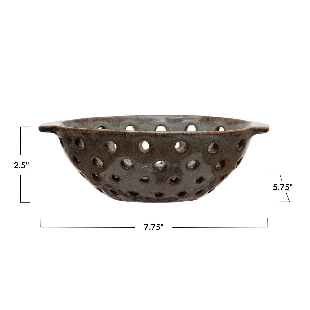 Reactive Glaze Brown Ceramic Berry Bowl with Handles
