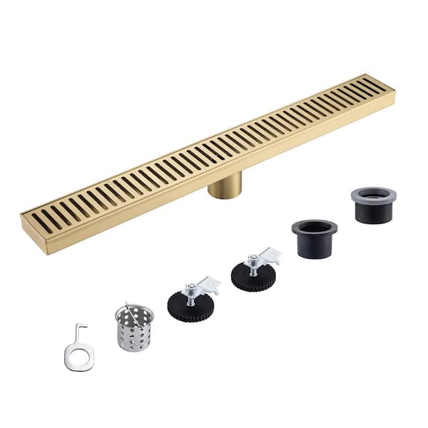 24 in. Stainless Steel Linear Shower Drain with Square Pattern Drain Cover in Brushed Gold