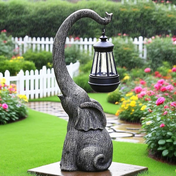Solar-Powered Elephant Garden Statue Light L096521MPG - The Home Depot