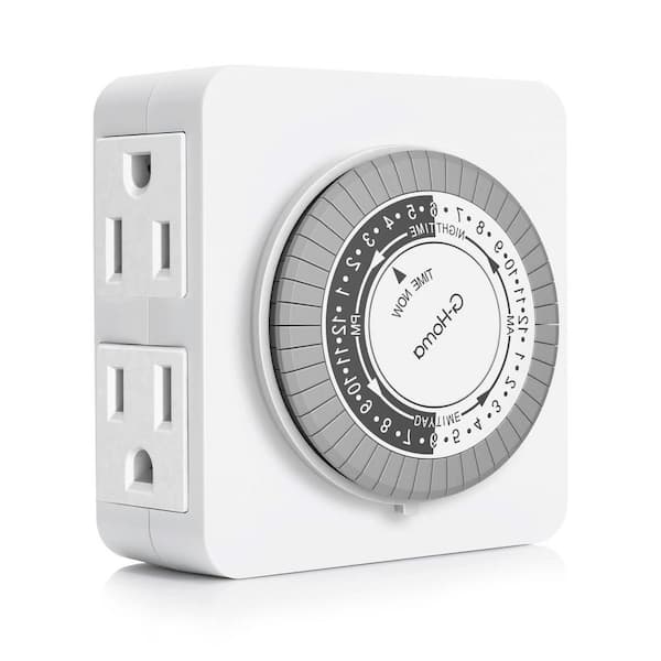24-Hour Mechanical Timer Outlet with 2 Grounded Outlets for Lamps, Holiday Lights