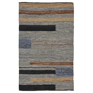 8 ft. x 10 ft. Grey Striped Hand Woven Stain Resistant Area Rug