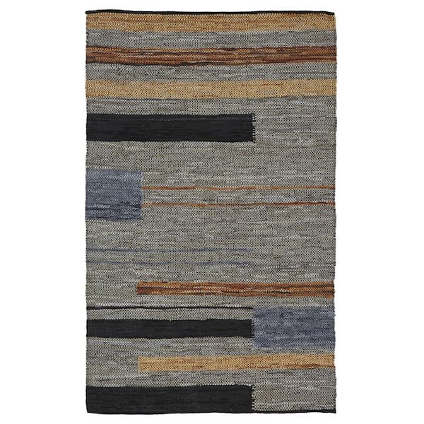 HomeRoots 8 ft. x 10 ft. Grey Striped Hand Woven Stain Resistant Area Rug