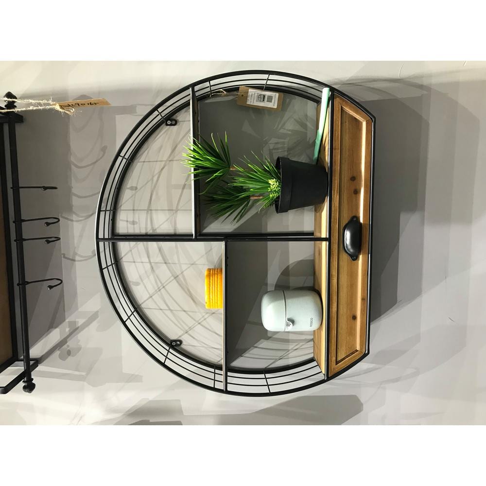 Black Iron and Wood 4-Tier Floating Wall Shelf