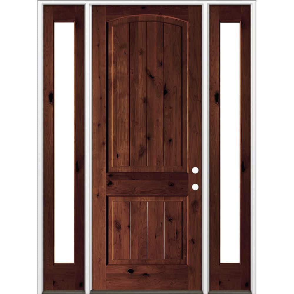 58 in. x 96 in. Knotty Alder Arch Top Left-Hand/Inswing Clear Glass BEHR Red Mahogany Stain Wood Prehung Front Door DFSL price history on PriceWatchPro