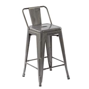 Vustu 24 in. Silver Low Back Metal Frame Counter Height Bar Stool with Metal Seat(Set of 32)