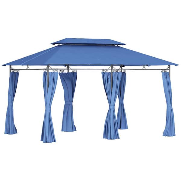 Outsunny 10 ft. x 13 ft. Patio Gazebo, Double Roof Outdoor Gazebo Canopy Shelter with Curtains
