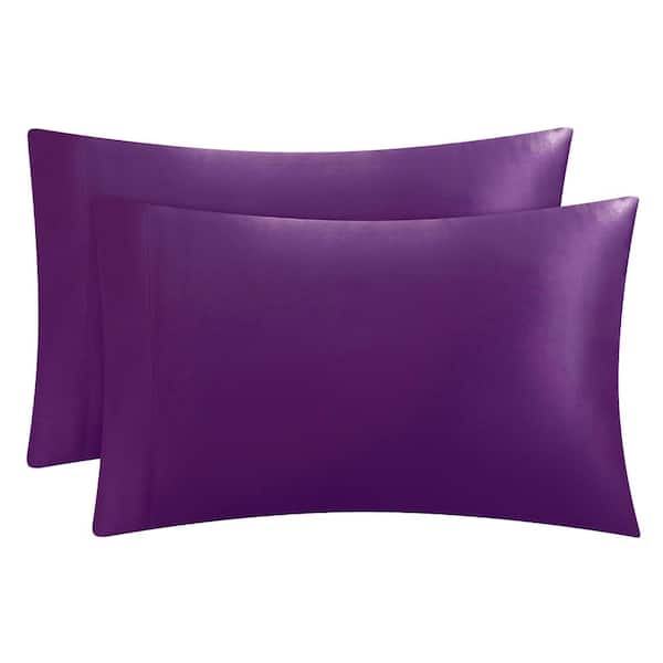 Premium Purple Satin Microfiber Queen Pillowcases (Set of 2)