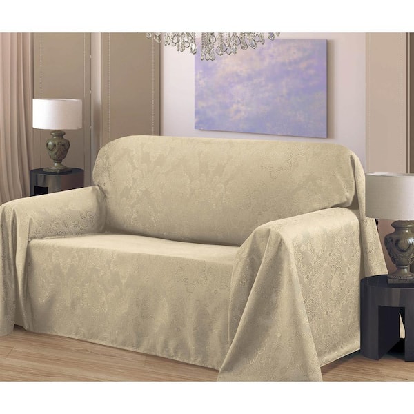 Creative Home Ideas Medallion Jacquard 70 x 90 in. Arm Chair Slip Cover, Linen