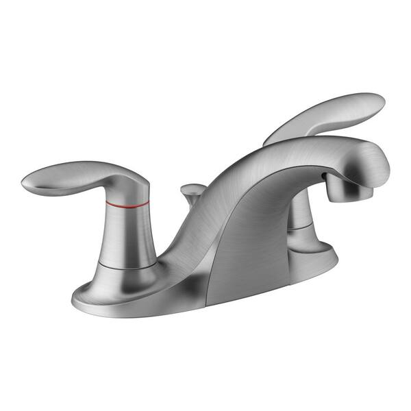 KOHLER Coralais 4 in. Centerset 2-Handle Bathroom Faucet with Plastic Pop-Up Drain in Brushed Chrome