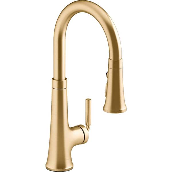 KOHLER Tone Single Handle Pull Down Sprayer Kitchen Faucet in Vibrant Brushed Moderne Brass