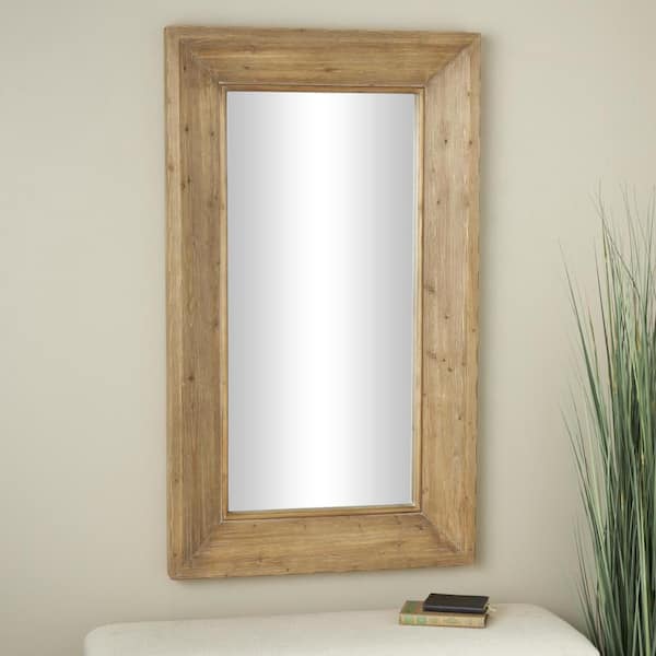 32 in. W x 55 in. H Brown Wood Washed Floor Mirror with Natural Wood Grains