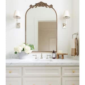19 in. W x 30 in. H Large Arched Traditional Arch Mirror Metal Framed Antique Mirror Wall Bathroom Vanity Mirror in Gold