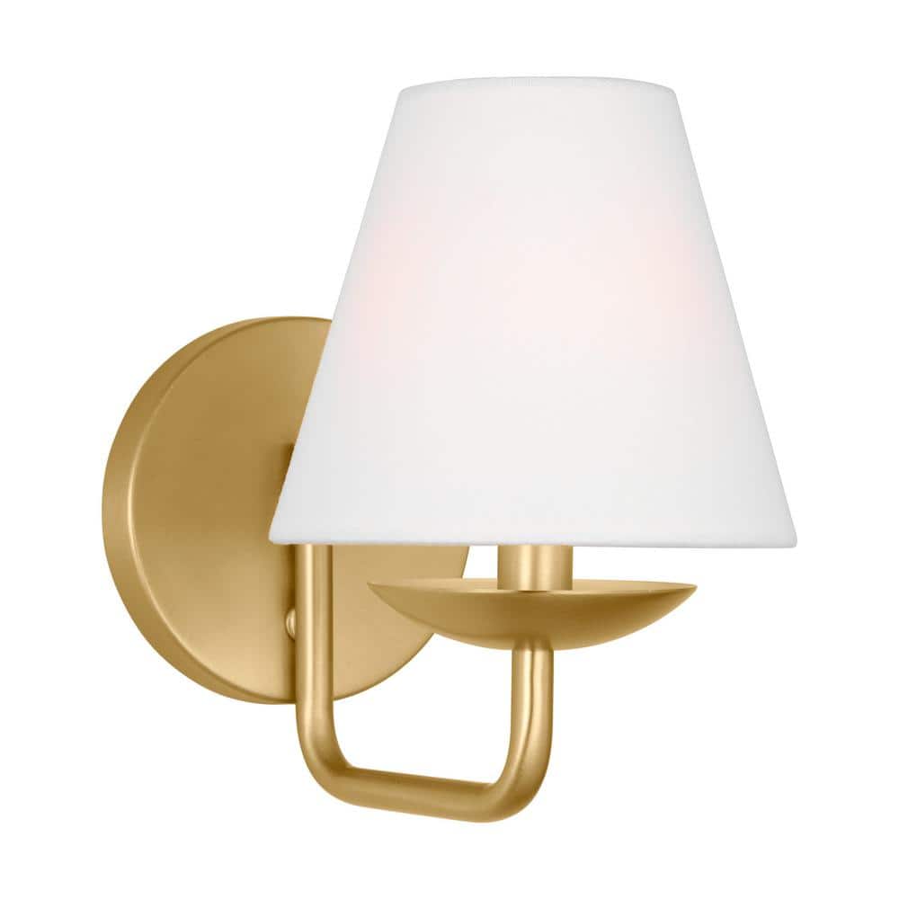 Satin Brass and White Linen Small Wall Sconce