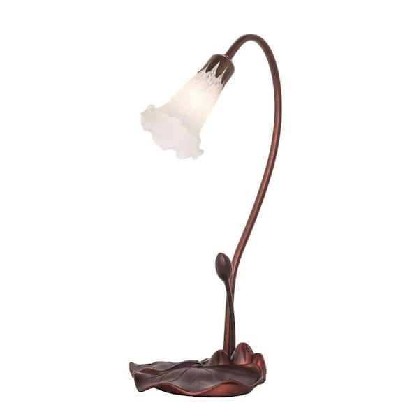 Pond Lily 16 in. Mahogany Bronze Novelty Victorian Accent Table Lamp with White Glass Shade