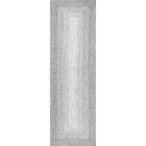 Jayda Braided Gradience Light Gray 2 ft. 6 in. x 8 ft. Indoor/Outdoor Runner Patio Rug
