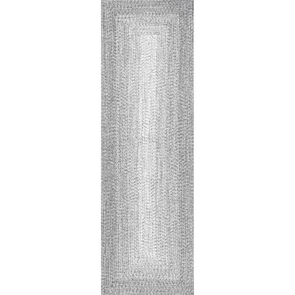 nuLOOM Jayda Braided Gradience Light Gray 2 ft. 6 in. x 8 ft. Indoor/Outdoor Runner Patio Rug