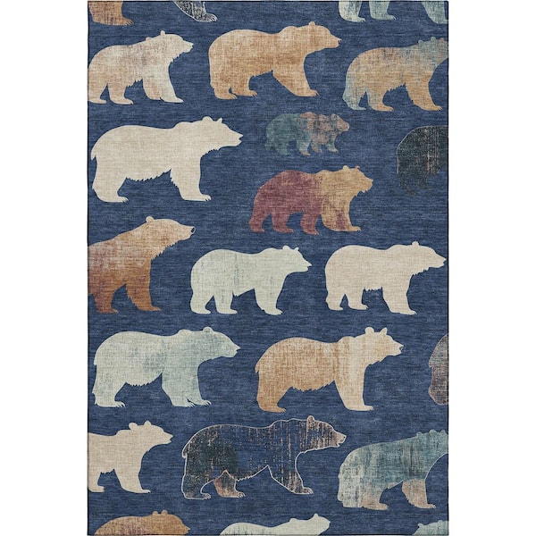 Mayfield Premium Machine Washable Abstract AMF2338 Navy 10 ft. x 14 ft. Area Rug