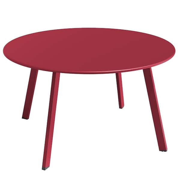 Unbranded Red Round Metal Outdoor Coffee Table with Square Feet for Backyard Patio Deck
