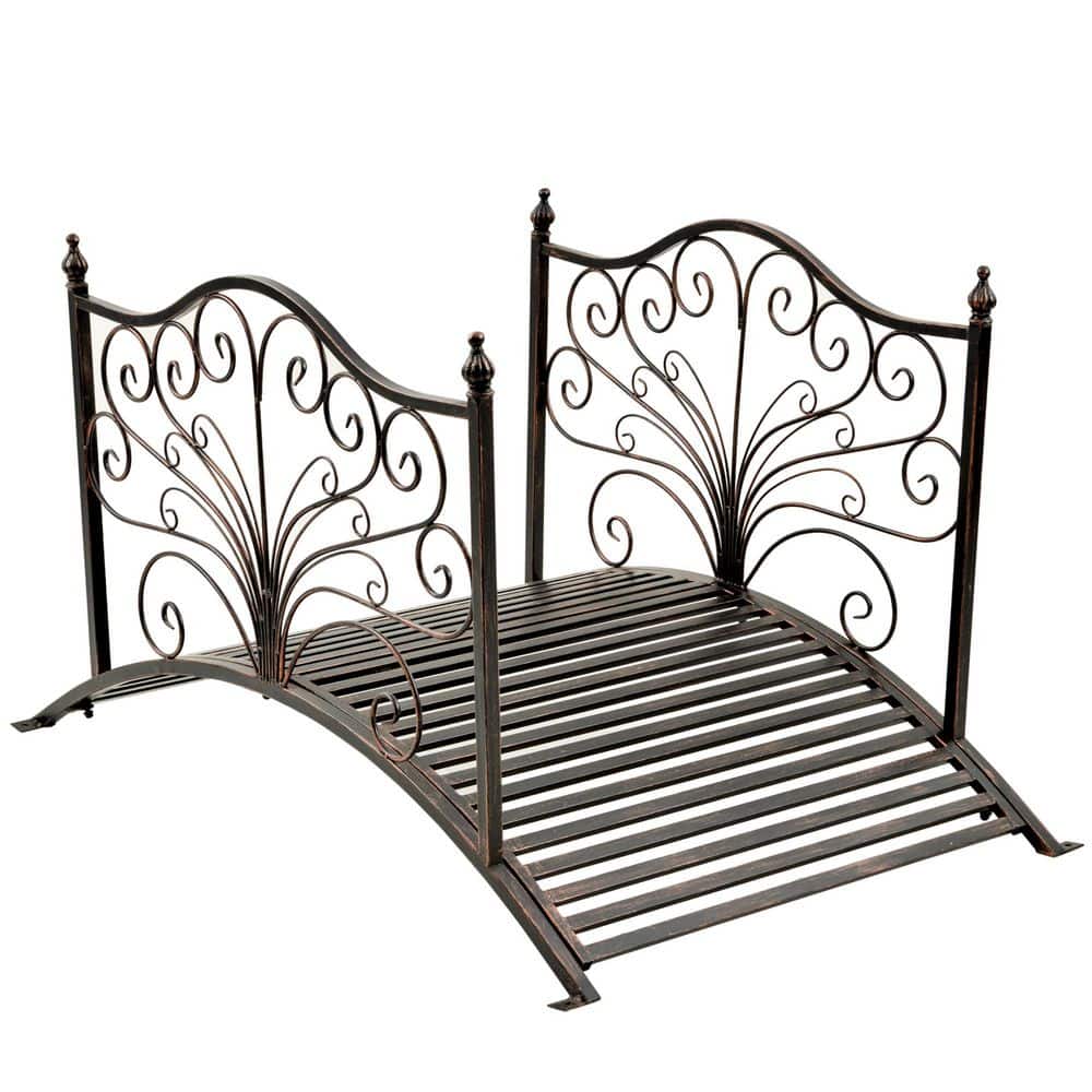 4 ft. Metal Arch Backyard Garden Bridge with Safety Siderails, Easy Assembl