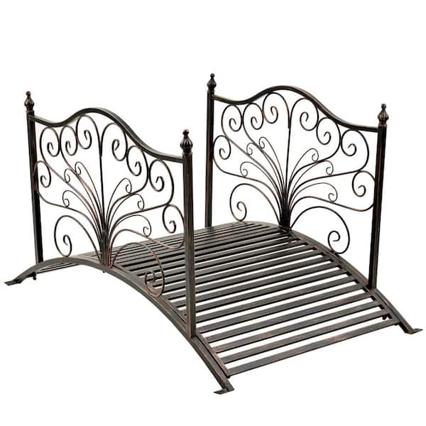 4 ft. Metal Arch Backyard Garden Bridge with Safety Siderails, Easy Assembly, Black Bronze
