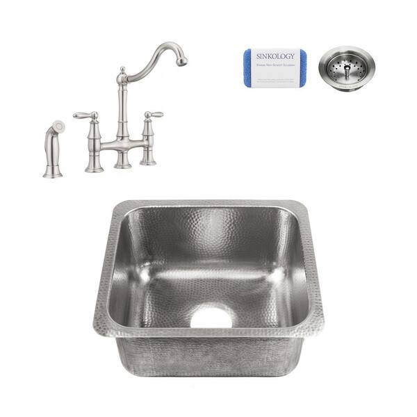 SINKOLOGY Wilson Undermount Stainless 17 in. Single Bowl Bar Prep Sink with Pfister Bridge Faucet in Stainless