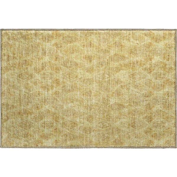 Mayfield Premium Machine Washable Indoor/Outdoor Geometric AMF622 Gold 1 ft. 8 in. x 2 ft. 6 in. Area Rug