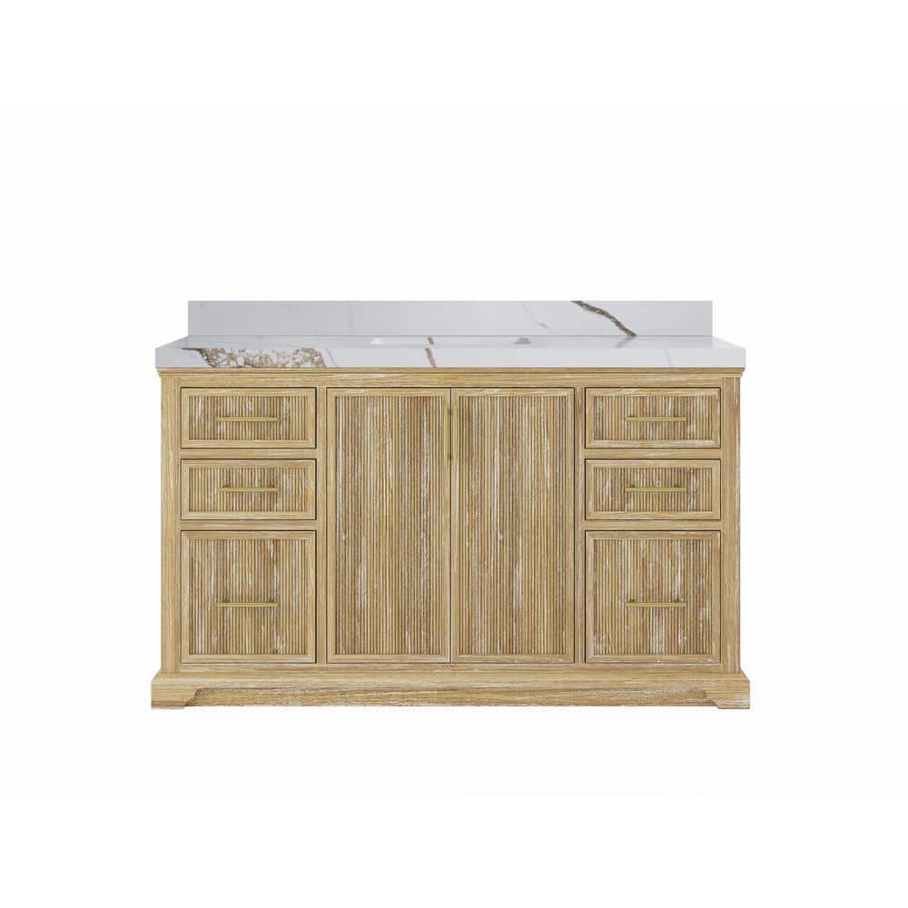 Alys Teak 60 in. W x 22 in. D x 36 in. H Single Sink Bath Vanity in Whitewashed with 2 in. Calacatta Gold qt. Top price history on PriceWatchPro