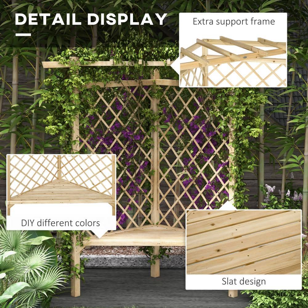 Natural Fir Wood Corner Trellis Garden Bench with Slatted Seat