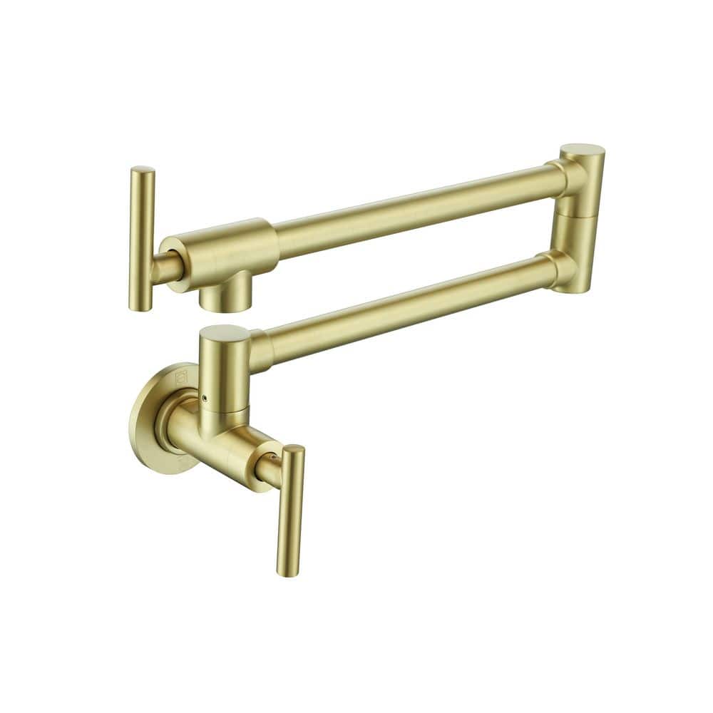 Timeless Home Wall Mounted Pot Filler with Double Handle in Brushed Gold