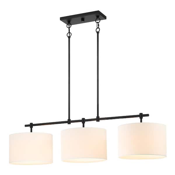 TRUE FINE Joss 3-Light Black Kitchen Island Chandelier with White Drum Shades